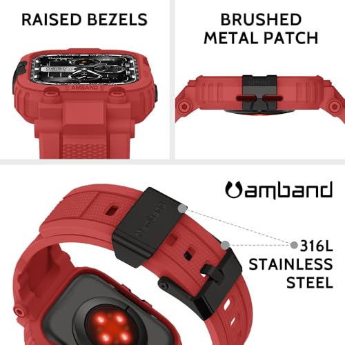 Image of amBand Bands Compatible with Apple Watch 9 /8 /7 /SE (3 /2 /1) /6 /5 /4 45mm /44mm Case for Men, M1 Sport Series Rugged Bumper Protective Cover for iWatch SE3 /SE2 /6 /SE /5 /4 /3 44 mm 42mm - Mars Red