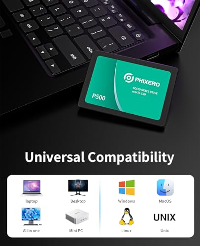 Image of PHIXERO High Performance 2.5 Inch SSD 500MB /S 256GB- Ideal for Desktop, Laptop, All-in-One, and PC Upgrades | Supports SMART, NCQ, Trim, Advanced Power Management