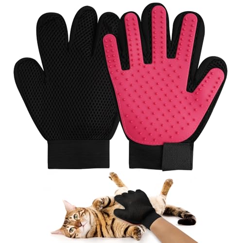 Pet Grooming Gloves for Cats, Dogs, and More - Gentle Deshedding Brush Gloves with Enhanced Five Finger Design, Efficient Pet Hair Remover Mitt for Long/Short Fur, Massage Tool for Animals, 1 Pair