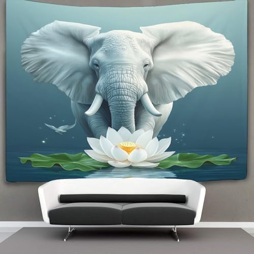 Tapisserie lotus blanc 180x230cm grand format imprimé esthétique salon