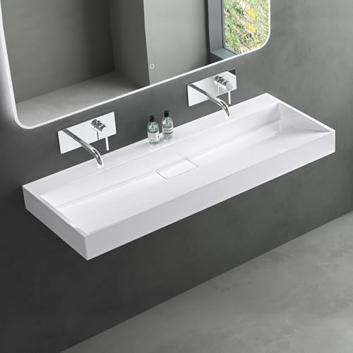 Mai & Mai Lavabo Salle de Bains Vasque à Poser Rectangulaire Lavabo Suspendu Blanc 120x46x11cm Col19-1200