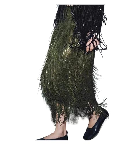 Jupe longue à paillettes vertes de coupe haute couture pour femme élégante