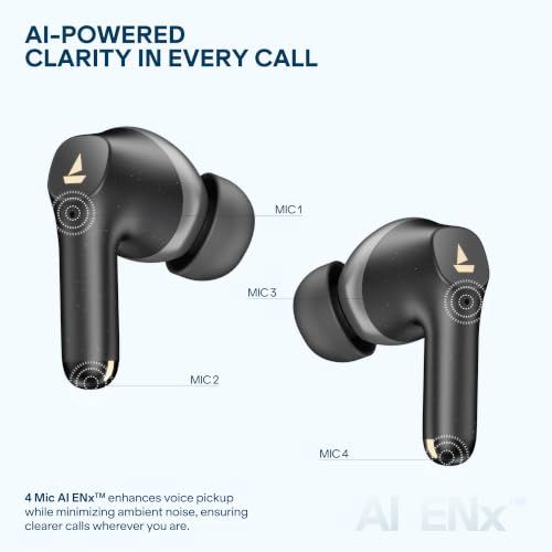 Image of boAt Airdopes Prime 800D, Surround Sound by Dolby Audio, Up to 45H Battery, Quad Mic AI-ENx, 11mm Drivers, ASAP Charge, In-Ear Detect,App Support Wireless Bluetooth TWS Earbuds with mic(Black Raven)