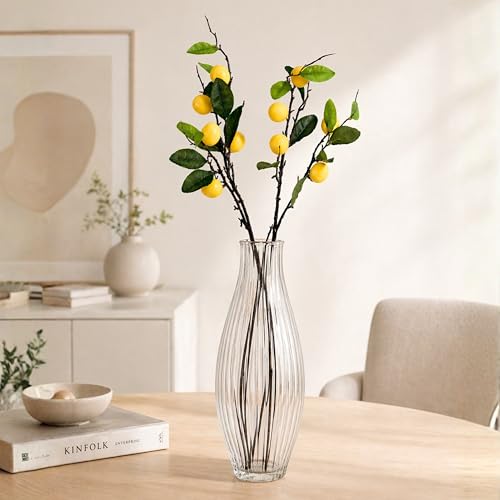 Image of Art Street Artificial Lemon Plant Stick with Yellow Fruits - Realistic Faux Lemon Branch for Home Decor, Vase Fillers, Kitchen & Festive Decoration, (Set of 2), 32 Inch