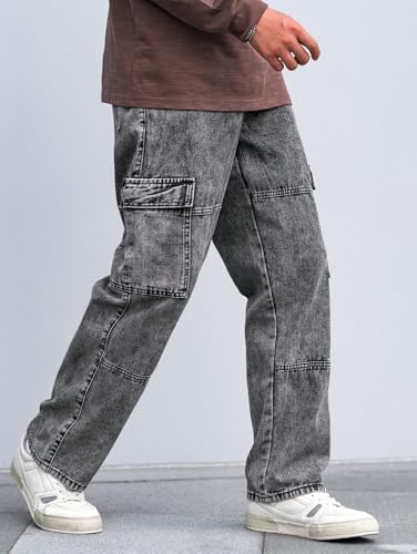 Image of URBAN POCKETS Jeans for Men | Denim Cargo Pants with Baggy Fit Utility Pockets & Streetwear Stitch Design (Cargo-U01-U02)