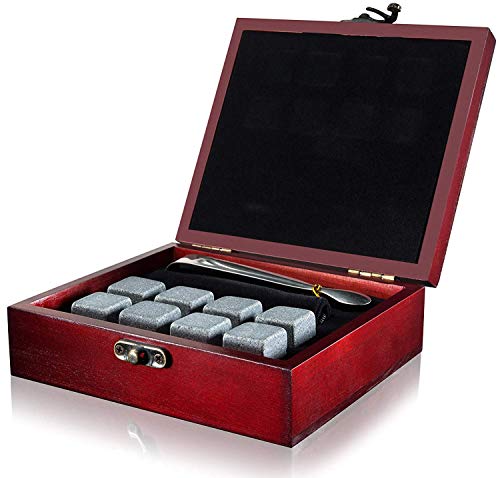 Quiseen Gift Set Of 8 Whiskey Chilling Stones [Chill Rocks] - In Premium Wooden Gift Box With Stainless Steel Tongs And Velvet Carrying Pouch thumb #2