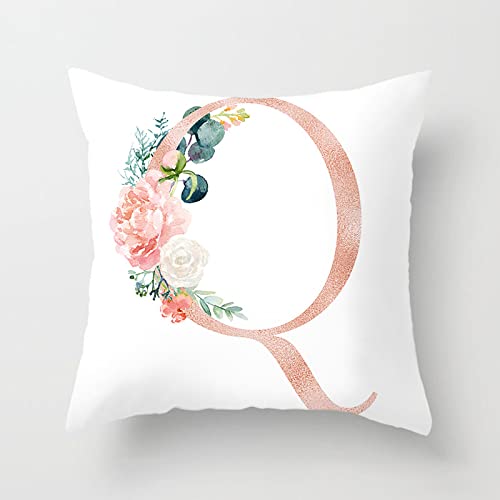 GYROHOME Fundas de almohada decorativas con letras inglesas florales rosas, 1 panel, funda de cojín suave de terciopelo de piel de guisante, protectores de almohada blancos para decoración del hogar