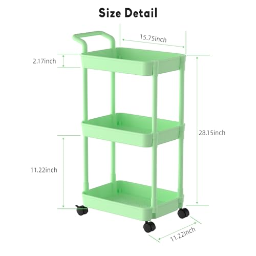 Image of Volnamal 3-Tier Diaper Caddy Organizer, Plastic Diaper Cart, Green | Diaper Organizer for Nursery Essentials, Baby Organizers and Storage, Movable Cart for Changing Table & Crib, Baby Registry