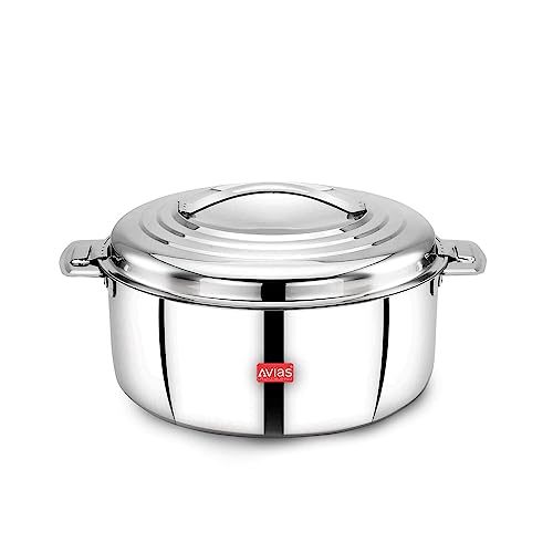 AVIAS Platina Premium Stainless Steel Casserole with Double Wall Insulation, Hot Pot for Roti, Rice, Gravy, Curry - 1.5L Silver Hot Box with Twist Lock