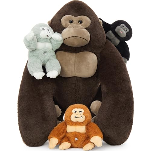 Image of MaoGoLan 4Pcs Giant Gorilla Stuffed Animals -19.6 inch Large Brown Gorilla Plush with 3 Babies Stuffed Gorilla Inside, Soft and Cuddly Companion Plush Toy Gifts for Kids,Children,Boys,Girls