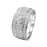 Gualiy Anillos de boda para hombre, oro blanco, 14K/18K 0,2ct Moissanita/diamante creado micropavé anillos de aniversario, Oro blanco de 18 quilates, Diamante sintético
