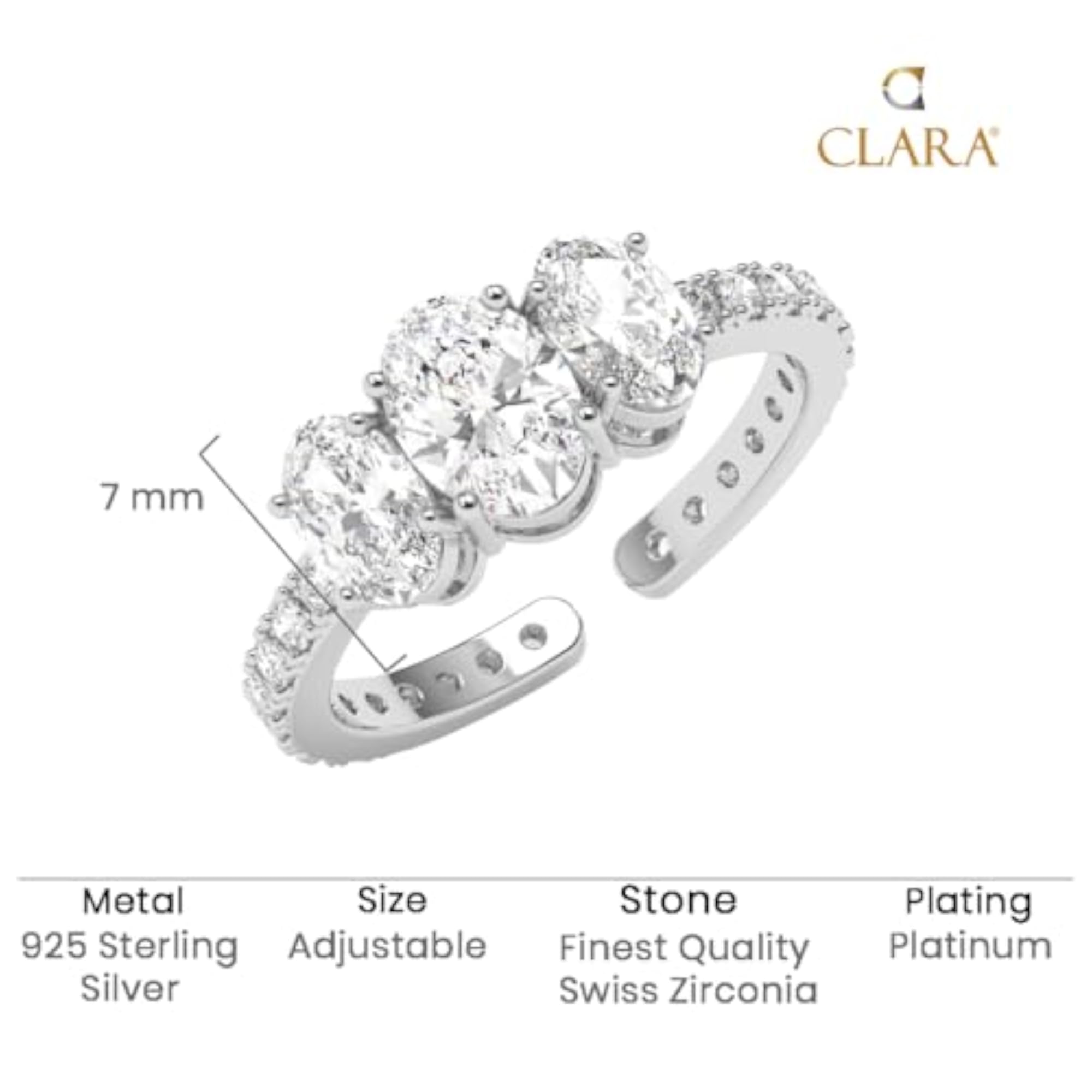 Women's Pure 925 Sterling Silver Eloise Three Oval Finger Ring