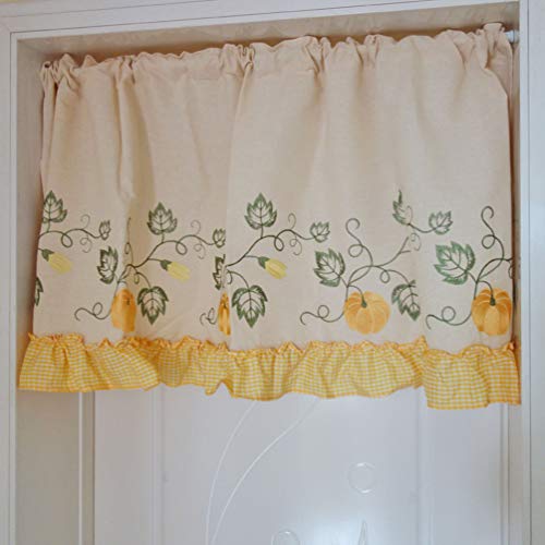 Cortina de medio panel retro de algodón con bordado para ventanas de cocina 3