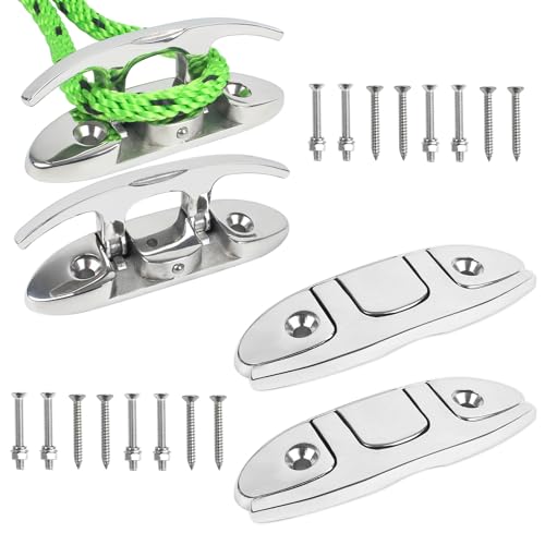 BALAVA 6 inch Boat Cleats,316 Stainless Steel Folding Boat Dock Cleats,Flip Up Dock Cleat Rope Cleat for Boat,Yacht,Decks,Dock Line Mooring,Fasteners Included (4Pack)
