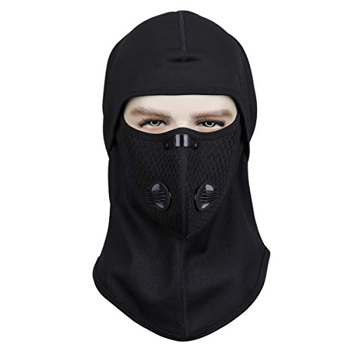 Xzeemo Balaclava Masque Noir, Cagoule Respirant, Cagoule Polaire avec Filtres Tour de Cou Coupe-Vent, Anti Froid Cagoule, Passe-Montagne pour Homme et Femme Moto Ski Vélo Cyclisme Randonnée Escalade Cover