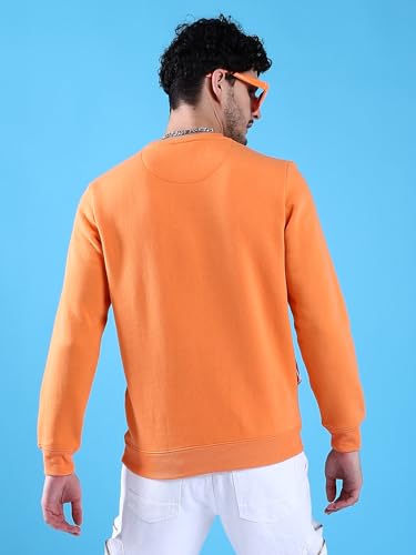 Image of The Indian Garage Co Orange Regular Fit Solid Overhead Crewneck Sweatshirt