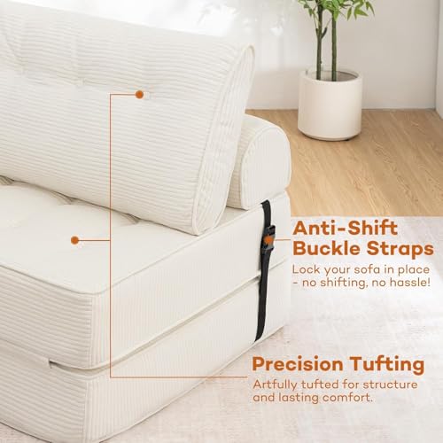 Folding Sofa Bed Sleeper Sofa Chair 3in1 Convertible Sofa Bed Single-White - image 6