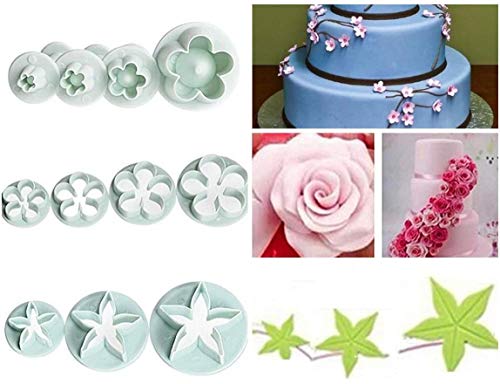 Image of First Try 47 Piece Set Fondant Cake Cookie Plunger Cutter Sugarcraft Flower Leaf Butterfly Heart Shape Decorating Mold DIY Tools 33 Pcs Plunger Cutter with 14 Pcs Fondant Stick Set