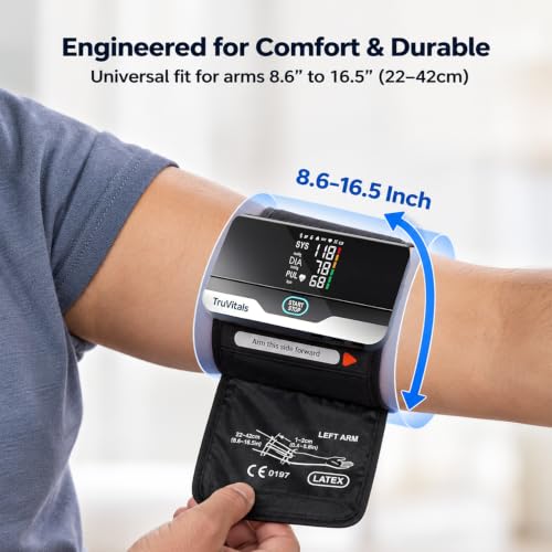 Image of TruVitals PulseSense Digital Blood Pressure Monitor for Home Use - Wireless & Rechargeable BP Machine with Large LED Display | Voice Broadcast | WHO Indicator, IHB Detection | 99 Memory Records | 2 User Support, Compact & Travel Friendly | 1-Year Warranty