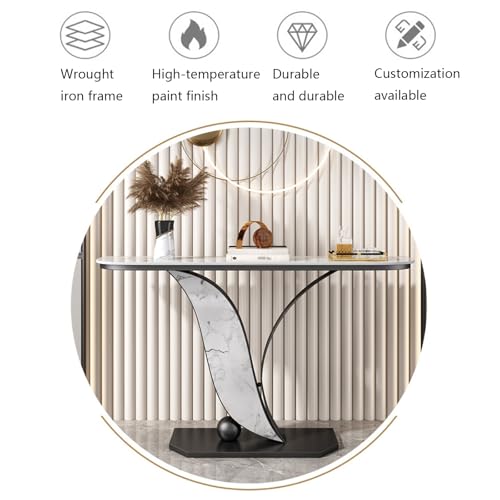 Mesa consola de hoja dorada con losa de roca elegante 5