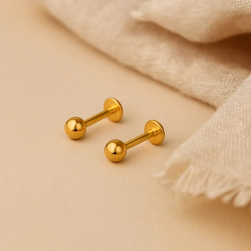 Image of 925 Sterling Silver 18K Gold 1 Micron Plating Dot Stud Earrings for Women & Girls | Lightweight & Tarnish Resistant