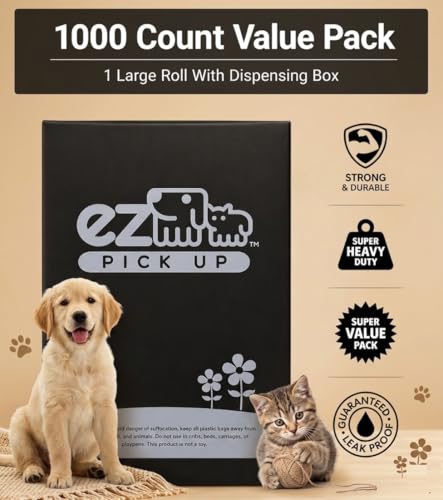 Image of EZ Pick Up 1000 Count Dog Waste Poop Bags, Unscented Single Roll, Heavy Duty, Improved Thickness (Black - 1000ct)