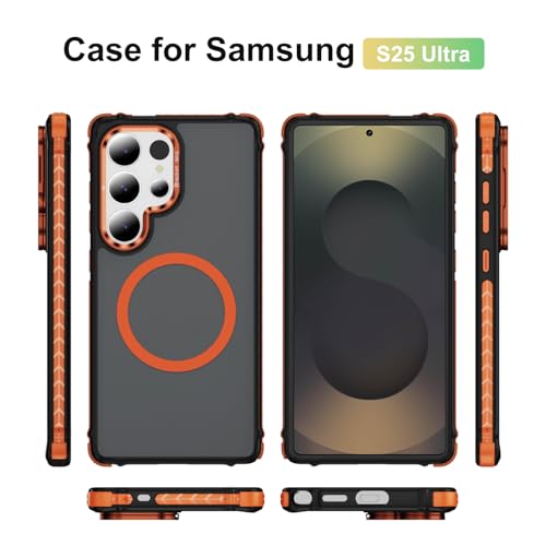 Coque Samsung S25 Ultra antichoc compatible MagSafe orange avec support intégré