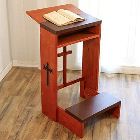 Shyneer Prayer Bench Stool Table, Wooden Church Prayer Chair Padded Kneeler Shelf Folding Chair for Kneeling at Home Cover