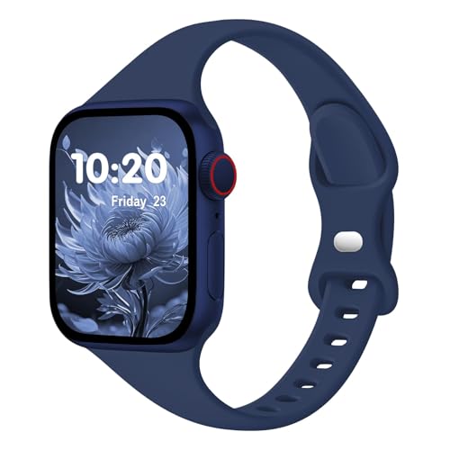 Image of Slim Band Compatible with Apple Watch Bands 38mm 40mm 41mm 42mm 44mm 45mm 46mm 49mm for Women Men,Soft Thin Narrow Silicone Sport Strap Wristbands for iWatch Series 11 10 9 8 7 6 5 4 3 2 1 SE Ultra Navy Blue