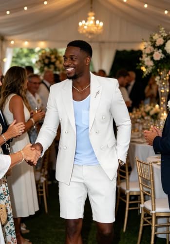 Image of Short Suits for Men 2 Piece Summer Mens Suit Beach Wedding Tuxedo