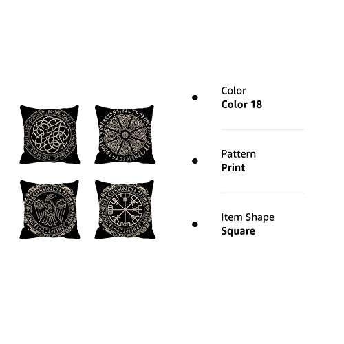 Rouihot Set Of 4 Throw Pillow Covers Nordic Ancient Scandinavian Shield Viking Magical And Runes White Black Emblem 18X18 Inch Home Decor Pillowcases Square Pillow Cases Cushion Covers For Sofa #TOP5