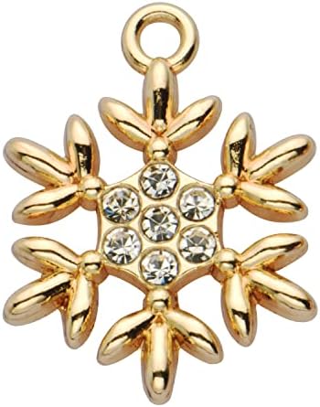Zicdije Pack of 20 Snowflake Rhinestone Charms Gold Plated Pendants Pave Crystal Accessories for Necklace Bracelet Jewelry Making DIY Crafting