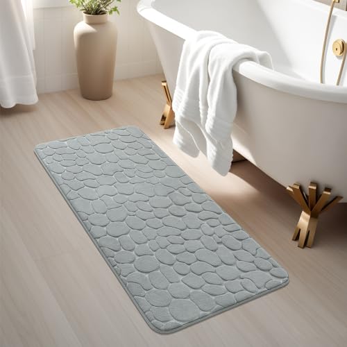 YIHOUSE Memory Foam Runner Rug, Cobblestone Bathroom Runner Rugs Super Water Absorbent Bath Mats for Bathroom Machine Washable Bath Rugs for Hallway Bedroom Laundry Room(20 x 47,Light Gray) - image 9