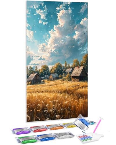 Mosaico de diamantes 5D Jumpdot de 70x40 cm, lienzo de calidad con paisaje de la cosecha