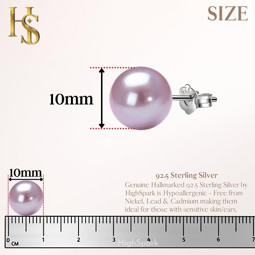 Image of HIGHSPARK 925 Silver Classic Pearl Earrings for Women | 92.5 Sterling Silver & Brilliant Lustre Pearls | Lovely Gift for Women