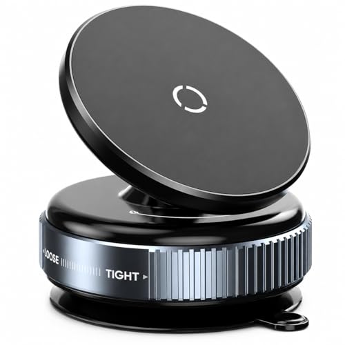 Image of Vacuum Magnetic Phone Mount for Car Dashboard | Universal 360 Degree Rotating Metallic Mobile Holder with Tightening Ring System for Secure Stability