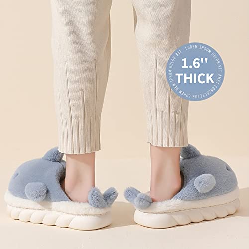 Soft Plush Whale Shark Fuzzy Slippers 1.6'' Heightening Soles for Women Men, Winter Faux Fur Cute Animal Couple Matching Home Slippers3