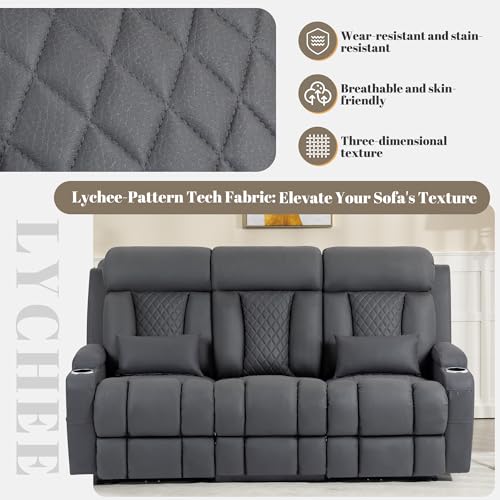 Image of Zero Wall Hugger Power Reclining Sofa Set with Adjustable Headrest, Electric Reclining Couch with Drop-Down Table,Outlets, Power Loveseat Recliner Sofa for Living Room (Gray, Sofa+Loveseat)