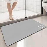 Diatomaceous Earth Bath mat Rubber Non-Slip Shower Mat Quick Dry Super Absorbent Bath Stone Mat Thin Bathroom Floor Mat Fit Under Door, in Front of Bathtub Shower Room, Machine Washable, Gray