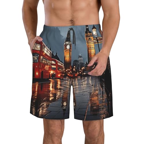Men's Swim Trunks Quick Dry Bathing Suits City of London Beach Board Shorts Swimwear with Pockets
