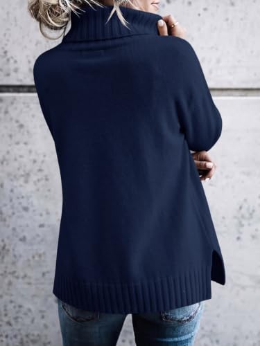 Image of FISACE Womens Oversized Turtleneck Pullover Sweater Cable Knit Sweater Tops | Long Sleeve,Slouchy,Fall,Winter,Lightweight,Loose,Trendy,Casual,Sexy