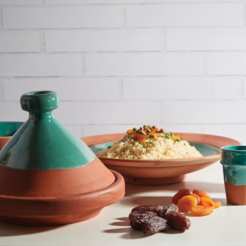 Verve CULTURE Moroccan Tagine Pot, Traditional Ceramic Cooking Pot, Contemporary Style Tangine, Teal, 9\" tall / 11 diameter - Thumbnail 3