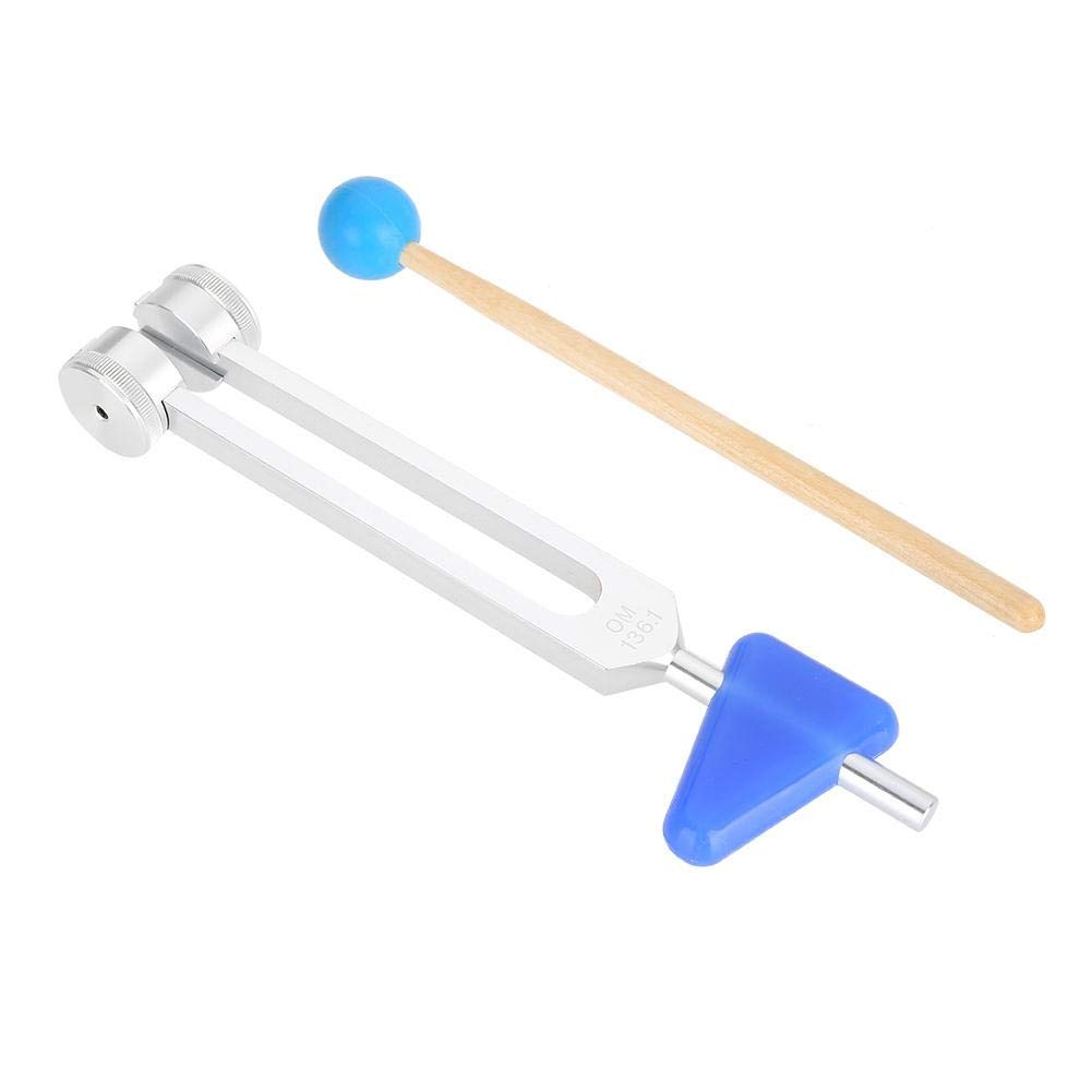 Diapasón, 136.1Hz Diapasón de aleación de Aluminio 9.1 x 1.6 Pulgadas Kit de Instrumentos de Plata de Baja frecuencia con mazo y triángulos de Silicona