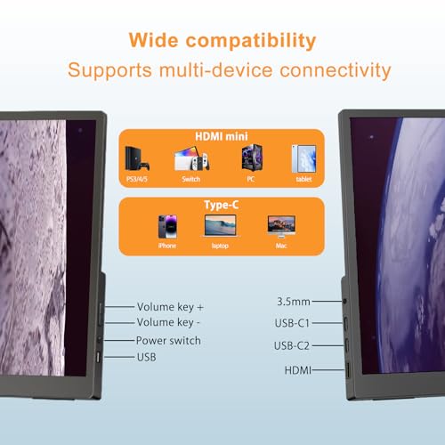 Image of Topmonitor 14 inch Portable Monitor Touchscreen, 1200P FHD IPS Travel Monitor with Tempered Glass,10-Point Touch, Dual Speakers & Kickstand, USB-C HDMI External Monitor for Laptop MacBook Phone PS5 Switch