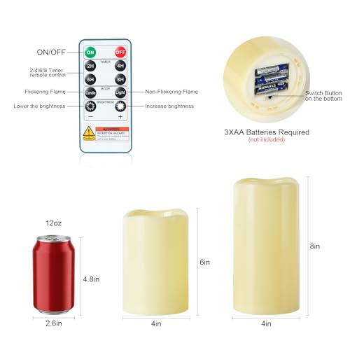 Image of 5plots Large Outdoor Waterproof Flameless Candles Ivory 4 inchx6 inchx8 inch Set of 2
