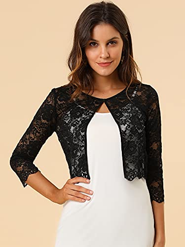 Allegra K Women's Elegant Sheer Floral Lace Shrug Top Cropped Bolero Cardigan Small Black #TOP1