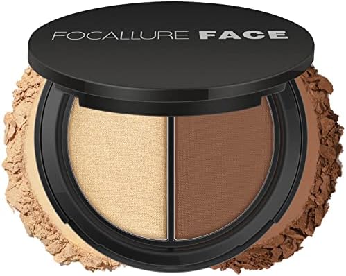 Focallure Bronzer and Highlighter Palette,Face Illuminator Contour Palette,Long Lasting Shimmer Makeup Palette,Cruelty Free Waterproof Matte Bronzer Powder Glow Makeup Kit,Light Gold&Warm Brown