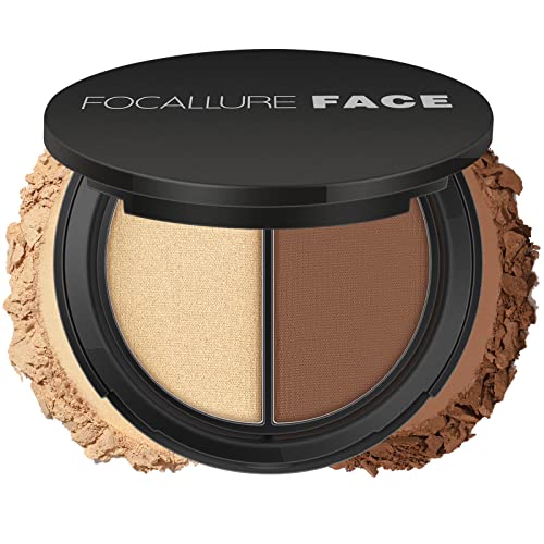 Focallure Bronzer And Highlighter Palette,Face Illuminator Contour Palette,Long Lasting Shimmer Makeup Palette,Cruelty Free Waterproof Matte Bronzer Powder Glow Makeup Kit,Light Gold&Warm Brown #TOP9