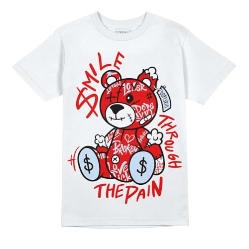 Image of DopeSkill Graphic Tee Cherry 11s Red Streetwear Hip Hop Men's T-Shirt Sneaker Colour Matching Shirts Smile Through The Pain (White - M), Medium