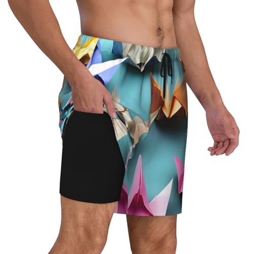 Origami Paper Crane Print Men Stylish Functionality Swim Trunks Breathable Beach Shorts Surfing Gym Fishing3